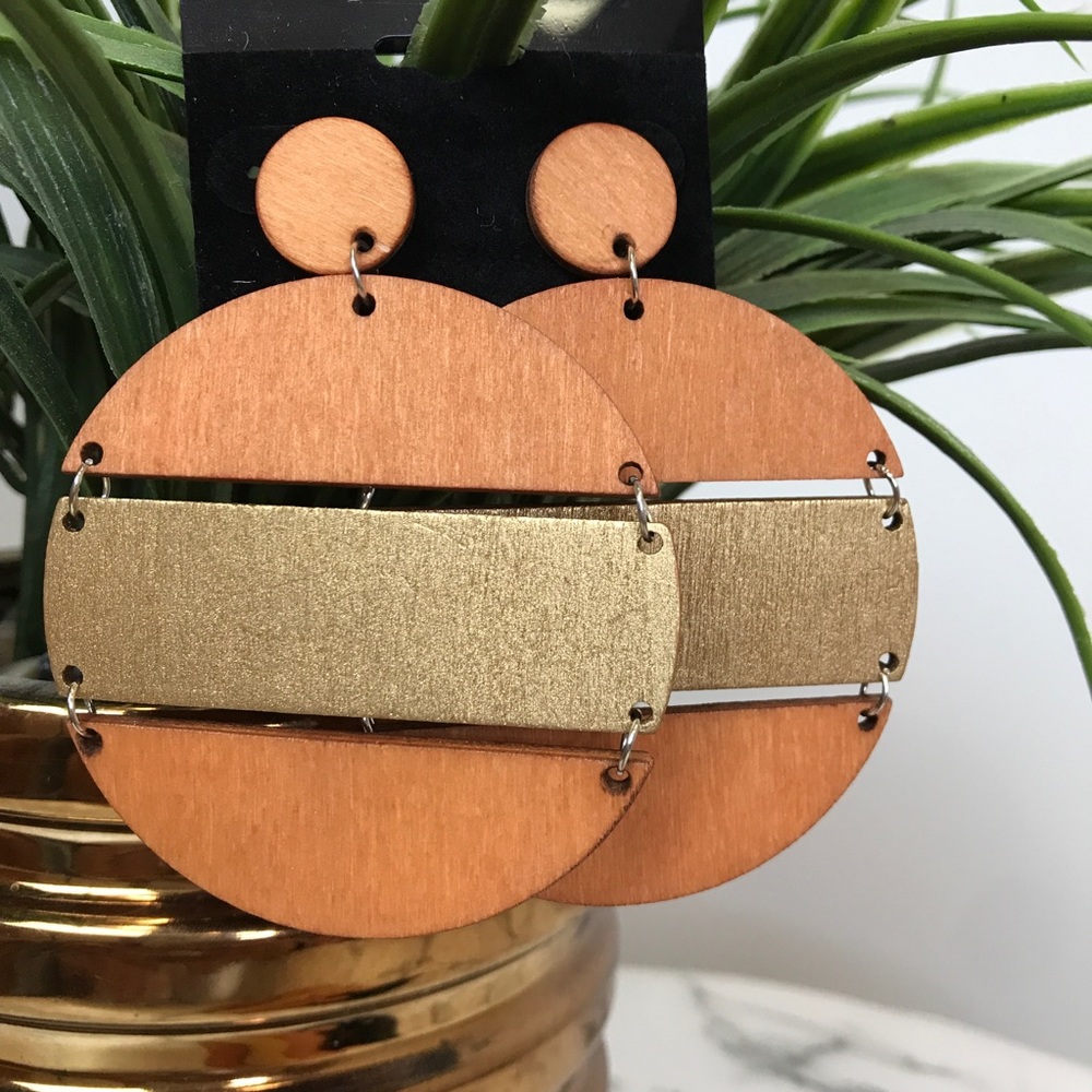 ‼️ Painted Wood Circle Drop Earrings Boho Style - Picture 8 of 8